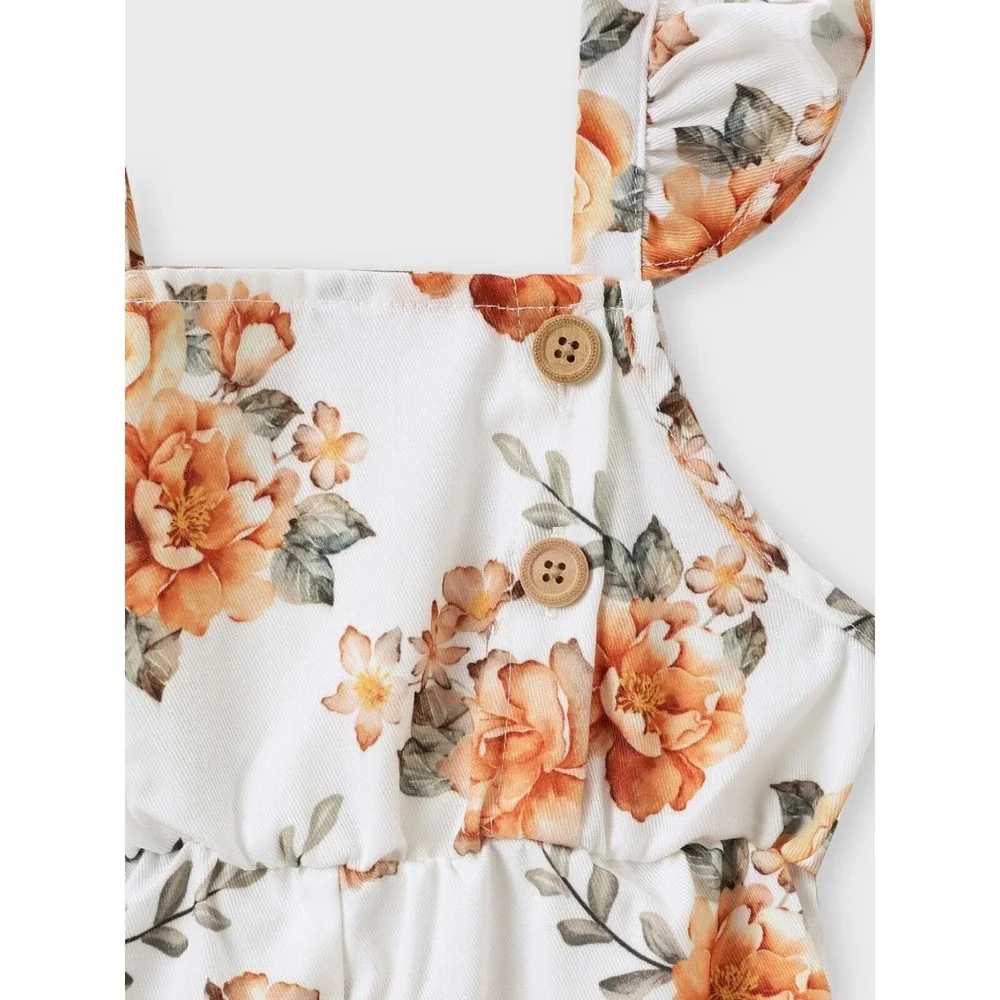 PatPat Baby Girl Floral Print Sleeveless Flutter‎ Sleeve Ruffle Jumpsuit - 3-6Mo